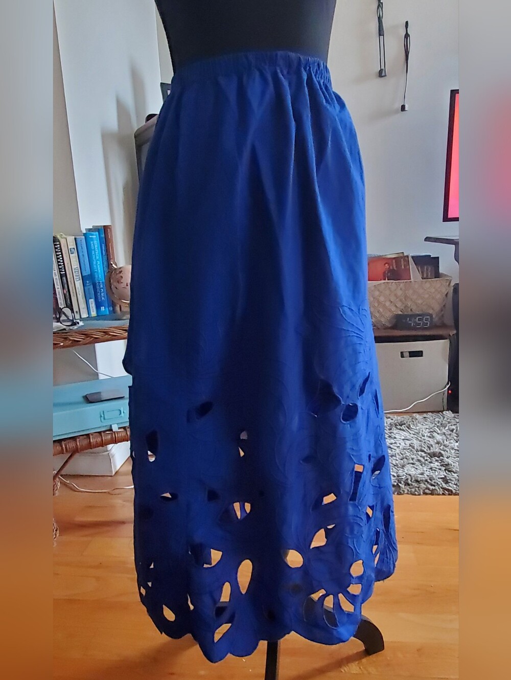 Blue Women's Midi Skirt with Laser-Cut Hem